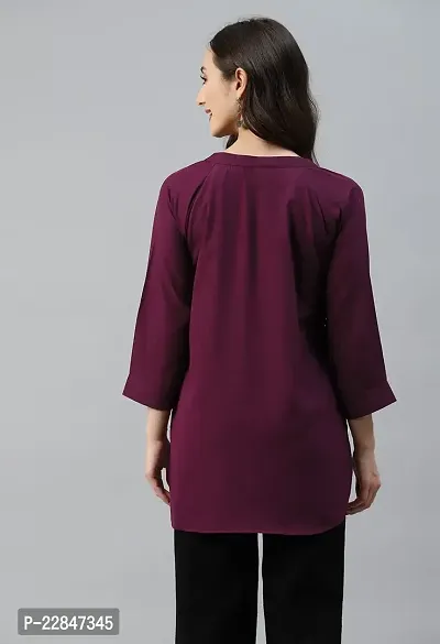 SheWill Burgundy Mandarin Collar High-Low Crepe Top, Up Down Top for Casual, Office, Collage Outing Wear for Girls-thumb5