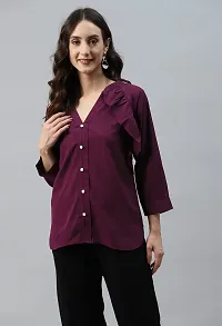 SheWill Burgundy Mandarin Collar High-Low Crepe Top, Up Down Top for Casual, Office, Collage Outing Wear for Girls-thumb2
