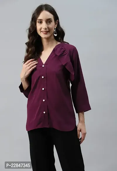 SheWill Burgundy Mandarin Collar High-Low Crepe Top, Up Down Top for Casual, Office, Collage Outing Wear for Girls-thumb3