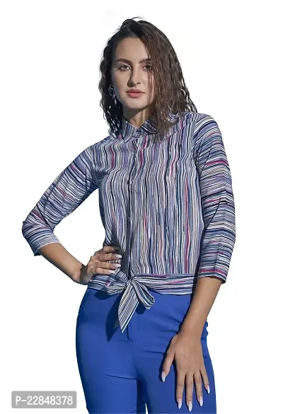 ALL YOURS Multicolor Crepe Stripe Printed Blouson Top