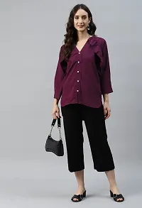 SheWill Burgundy Mandarin Collar High-Low Crepe Top, Up Down Top for Casual, Office, Collage Outing Wear for Girls-thumb1