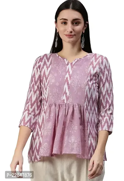 SheWill Cotton Blend Ikat Print Fit  Flare Tunic