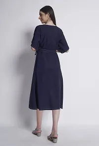 ALL YOURS Blue Constrast Stitch Dress with Belt-thumb2
