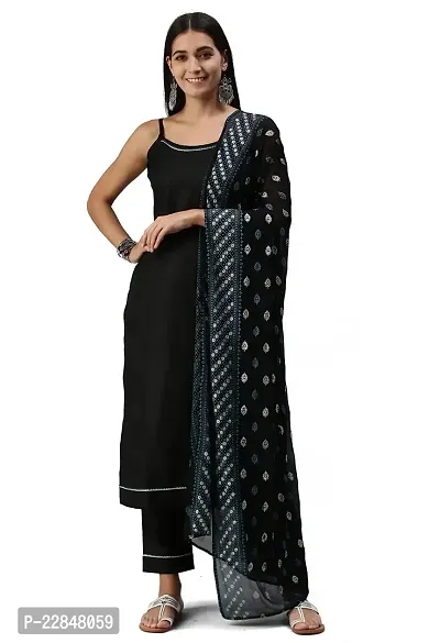 SheWill Women Black Gotta Patti Kurta with Pant  Foil Printed Dupatta-thumb0