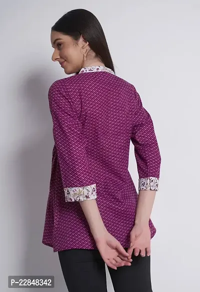 ALL YOURS Women's Purple Cotton Geometric Foil Print Top-thumb3