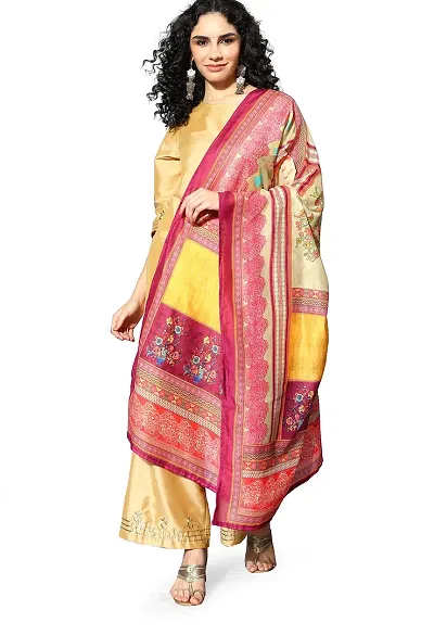 SheWill Womens and Girls Cotton Blend Digital Floral Ikat Printed Dupatta