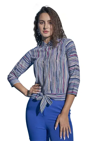 ALL YOURS Crepe Stripe Blouson Top