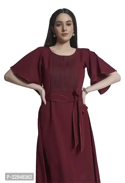 ALL YOURS Maroon Constrast Stitch Dress with Belt