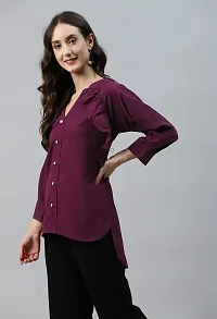 SheWill Burgundy Mandarin Collar High-Low Crepe Top, Up Down Top for Casual, Office, Collage Outing Wear for Girls-thumb3