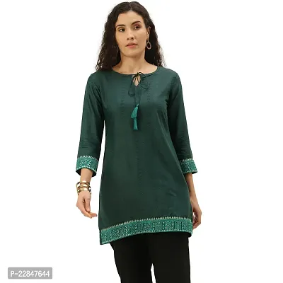 SheWill Cotton Blend Solid Sequance Embroidered Fit  Flare Tunic-thumb0