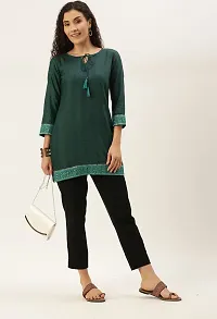 SheWill Cotton Blend Solid Sequance Embroidered Fit  Flare Tunic-thumb1