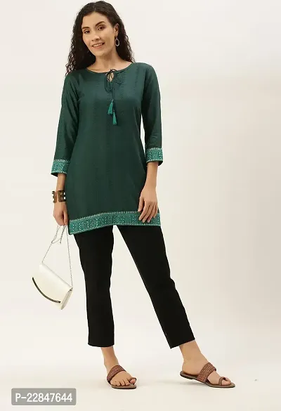 SheWill Cotton Blend Solid Sequance Embroidered Fit  Flare Tunic-thumb2