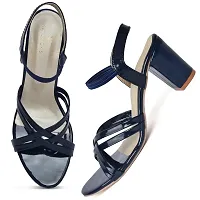 XE Looks Navy Cross Strap Block Heel Sandals for Women-thumb1