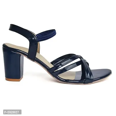 XE Looks Navy Cross Strap Block Heel Sandals for Women-thumb4