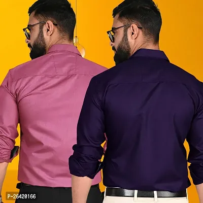 Stylish Cotton Multicoloured Solid Regular Fit Long Sleeves Formal Shirt For Men Pack Of 2-thumb2