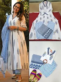 Stylish White Printed Kurta, Bottom and Dupatta Set For Women-thumb1