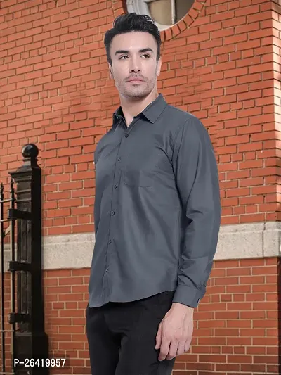 Stylish Cotton Grey Solid Regular Fit Long Sleeve Formal Shirt For Men-thumb2
