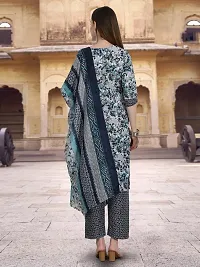 Attractive Grey Printed Cotton Blend Kurta Pant With Dupatta For Women-thumb1