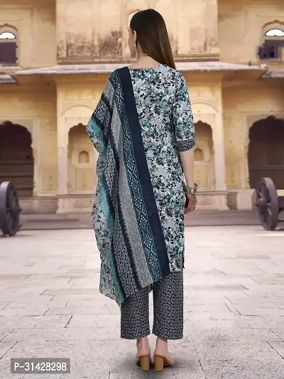 Attractive Grey Printed Cotton Blend Kurta Pant With Dupatta For Women-thumb2