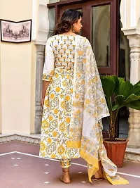 Stylish White Viscose Rayon Block Print Kurta Bottom and Dupatta Set For Women-thumb2