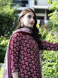 Stylish Maroon Cotton Blend Printed Kurta, Bottom and Dupatta Set For women-thumb2