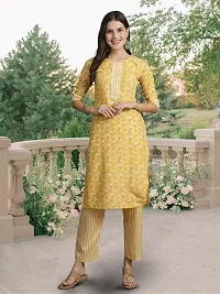 Stylish Yellow Cotton Blend Printed Kurta Bottom and Dupatta Set For Women-thumb2