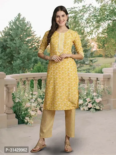 Stylish Yellow Cotton Blend Printed Kurta Bottom and Dupatta Set For Women-thumb3