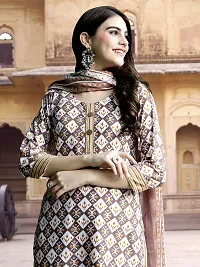 Attractive Beige Printed Cotton Blend Kurta Pant With Dupatta For Women-thumb3