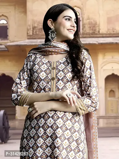 Attractive Beige Printed Cotton Blend Kurta Pant With Dupatta For Women-thumb4