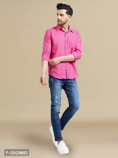 Stylish Cotton Pink Solid Regular Fit Long Sleeve Formal Shirt For Men