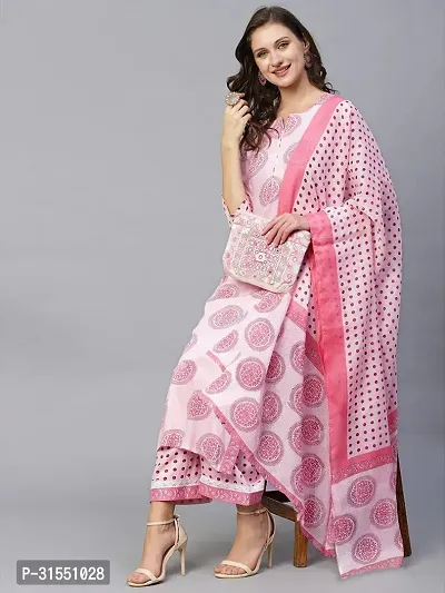 Stylish Pink Floral Printed Kurta, Bottom and Dupatta Set For Women-thumb2