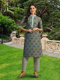 Stylish Teal Cotton Blend Printed Kurta, Bottom and Dupatta Set For Women-thumb3