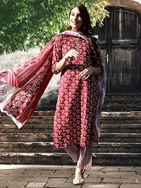 Stylish Maroon Cotton Blend Printed Kurta, Bottom and Dupatta Set For Women-thumb2