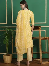 Stylish Yellow Cotton Blend Kurta, Bottom And Dupatta Set For Women-thumb2