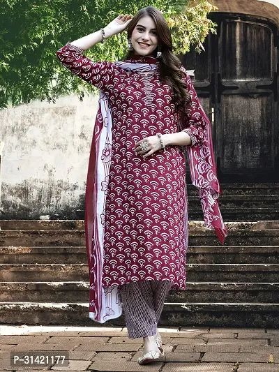 Fancy Cotton Blend Kurta Bottom And Dupatta Set For Women-thumb2