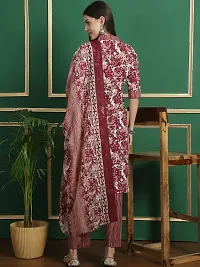 Stylish Maroon Cotton Blend Printed Kurta, Bottom and Dupatta Set for Women-thumb2