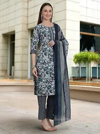 Stylish Multicoloured Cotton Blend Printed Kurta, Bottom and Dupatta Set For Women-thumb4