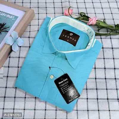 Reliable Blue Cotton Solid Long Sleeve Casual Shirts For Men-thumb0