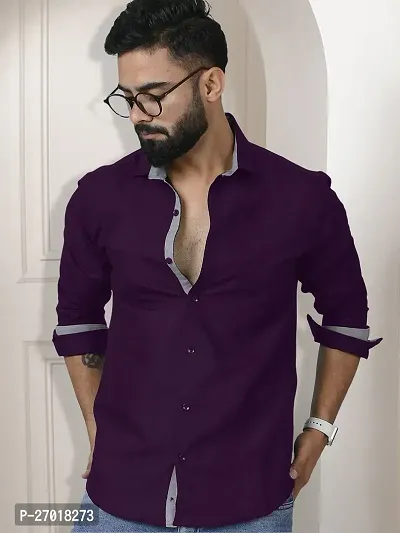 Stylish Purple Cotton Solid Regular Fit Long Sleeve Casual Shirt For Men