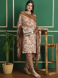 Stylish Beige Cotton Blend Printed Kurta, Bottom and Dupatta Set for Women-thumb1