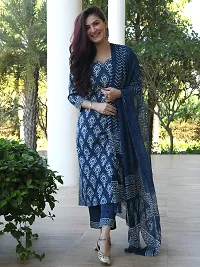 Trendy Blue Printed Viscose Rayon Kurta Pant With Dupatta For Women-thumb1