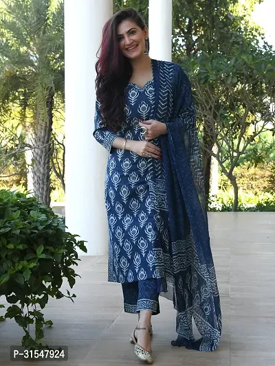 Trendy Blue Printed Viscose Rayon Kurta Pant With Dupatta For Women-thumb2