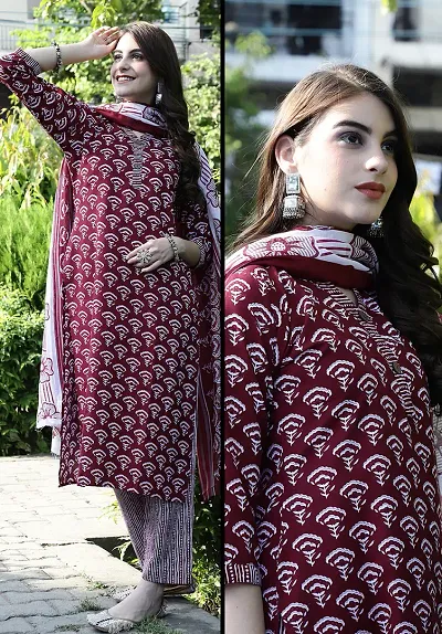 Stylish Viscose Rayon Printed Kurta Bottom Dupatta Set