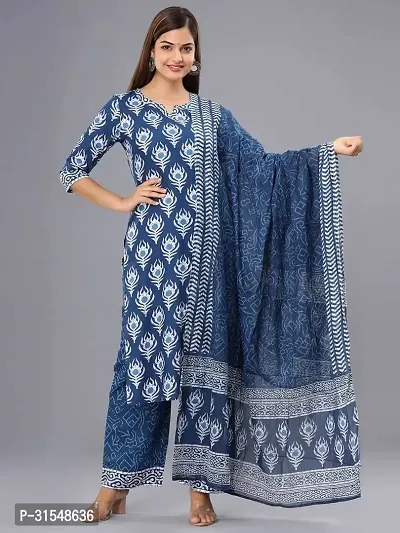 Stylish Printed Straight Kurta With Palazzo And Dupatta Set For Women-thumb0