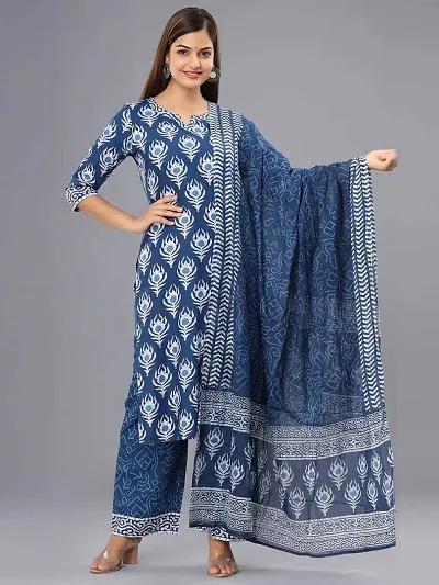 Stylish Viscose Rayon Printed Kurta Bottom Dupatta Set