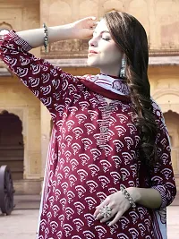 Attractive Maroon Printed Cotton Blend Kurta Pant With Dupatta For Women-thumb3