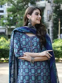 Stylish Blue Cotton Blend Printed Kurta Bottom and Dupatta Set For Women-thumb4