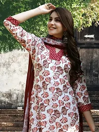 Stylish Red Cotton Blend Printed Kurta, Bottom and Dupatta Set For Women-thumb3