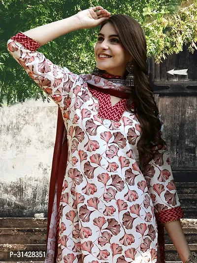 Stylish Red Cotton Blend Printed Kurta, Bottom and Dupatta Set For Women-thumb4