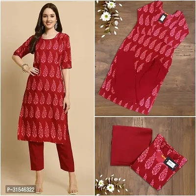 Stylish Crepe Printed Straight Kurta With Pant Set For Women-thumb0